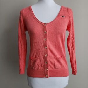 Hollister Cotton Knit Cardigan Womens Small Fit Salmon Feminine‎ Dainty Top